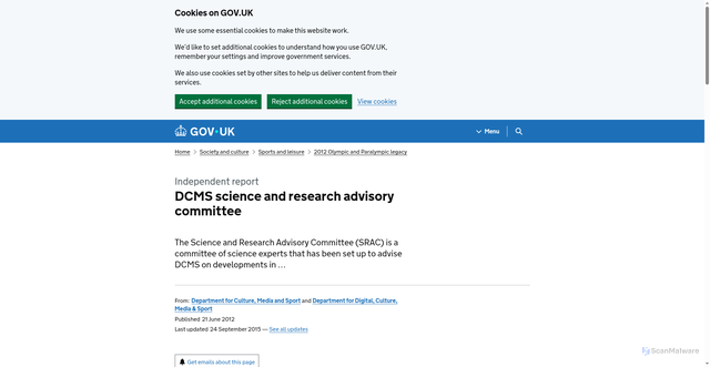 Security scan screenshot of https://www.gov.uk/government/publications/dcms-science-and-research-advisory-committee
