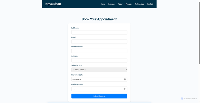 Security scan screenshot of https://novacleannn.pages.dev/booknow?service=Air+Quality+Testing