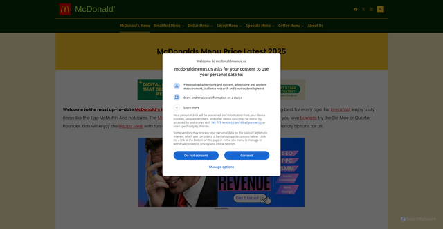Security scan screenshot of https://mcdonaldmenus.us/