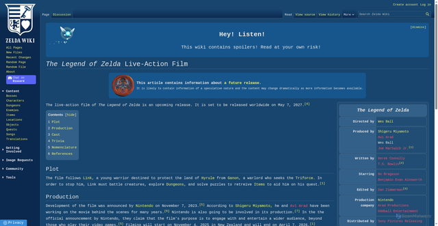 Security scan screenshot of https://zeldawiki.wiki/wiki/The_Legend_of_Zelda_Live-Action_Film