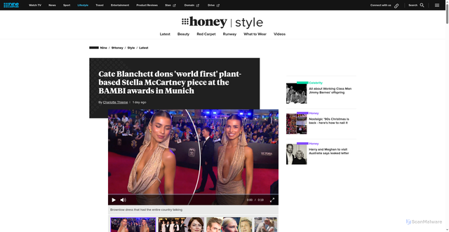 Security scan screenshot of https://style.nine.com.au/latest/bambi-awards-cate-blanchett-world-first-plant-based-dress-stella-mccartney/b2afbadf-c4c1-4f2d-859f-de821ca9b7fb