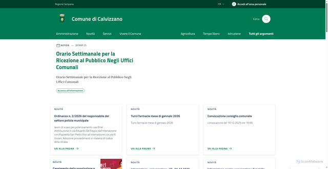 Security scan screenshot of https://comune.calvizzano.na.it/
