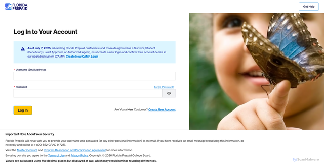 Security scan screenshot of https://myaccount.myfloridaprepaid.com