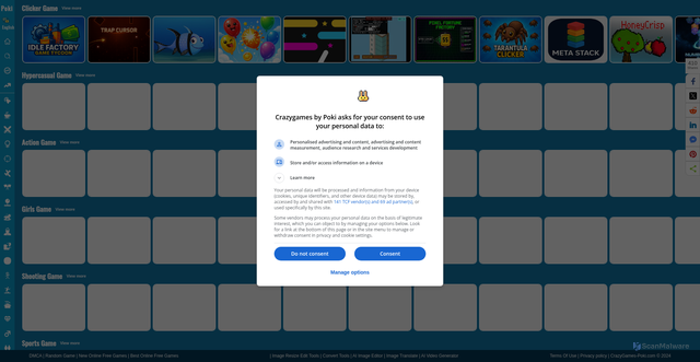 Security scan screenshot of https://crazygames-poki.com