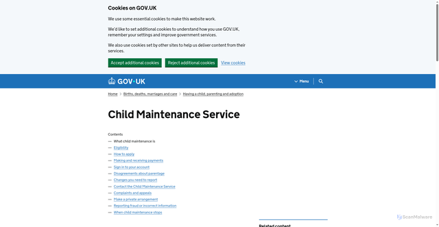 Security scan screenshot of https://www.gov.uk/child-maintenance-service