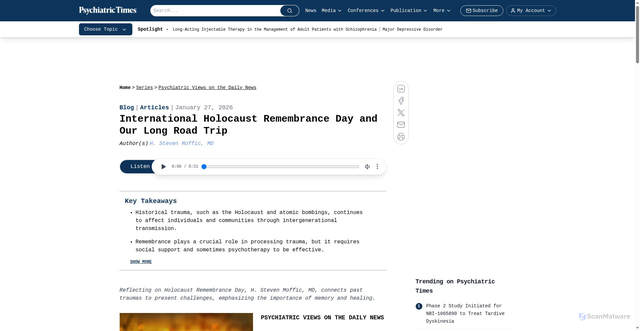Security scan screenshot of https://www.psychiatrictimes.com/view/international-holocaust-remembrance-day-and-our-long-road-trip