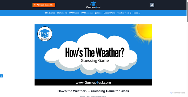Security scan screenshot of https://games4esl.com/esl-classroom-games/hows-the-weather-game/
