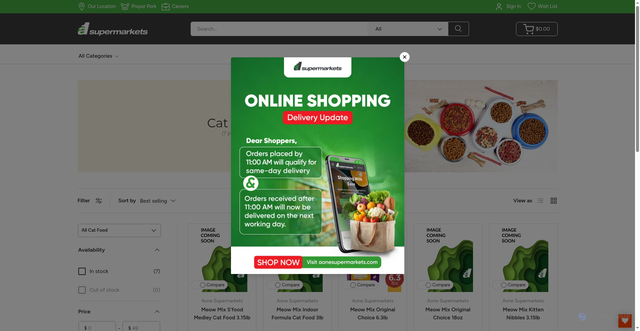 Security scan screenshot of https://aonesupermarkets.com/collections/cat-food