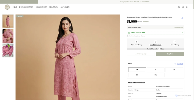 Security scan screenshot of https://pkzlucknawichikan.com/Rosewood-Rayon-Ombre-Plazo-Set-Dupatta-For-Women/catalogue/A-T7OQzL/Yw-94ivm