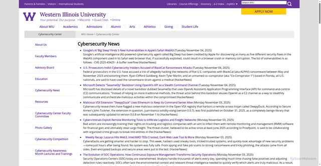 Security scan screenshot of https://www.wiu.edu/cybersecuritycenter/cybernews.php