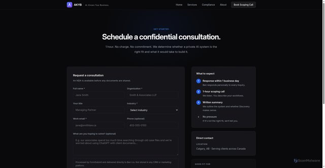 Security scan screenshot of https://akyb.pages.dev/contact/