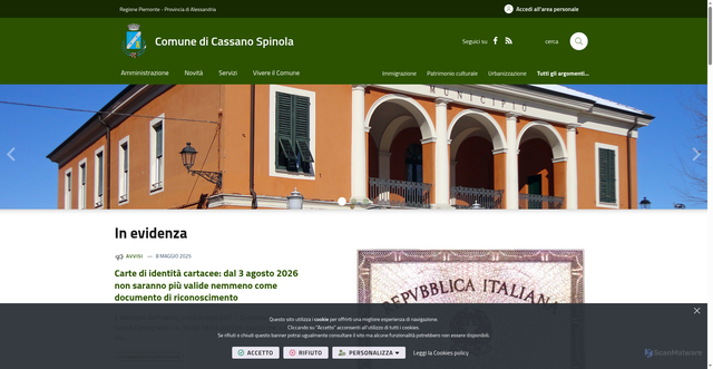 Security scan screenshot of https://www.comune.cassanospinola.al.it/it-it/home