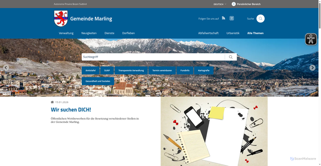 Security scan screenshot of https://www.comune.marlengo.bz.it/de