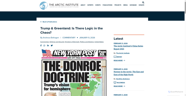 Security scan screenshot of https://www.thearcticinstitute.org/trump-greenland-logic-chaos/