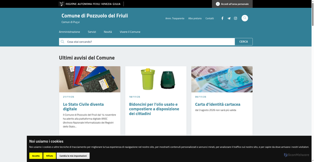 Security scan screenshot of https://www.comune.pozzuolo.udine.it/