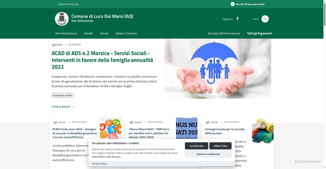 Security scan screenshot of https://www.comune.lucodeimarsi.aq.it/