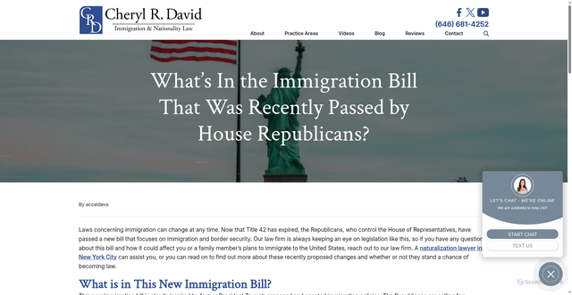 Security scan screenshot of https://www.cheryldavidlaw.com/whats-in-the-immigration-bill-that-was-recently-passed-by-house-republicans/