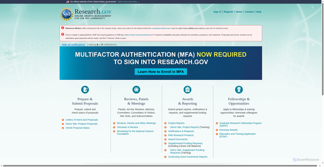 Security scan screenshot of https://www.research.gov/research-web/