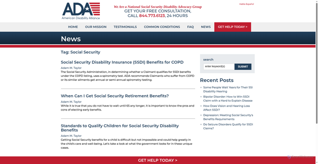 Security scan screenshot of https://americandisabilityalliance.pages.dev/social-security-blog/?tag=social%20security