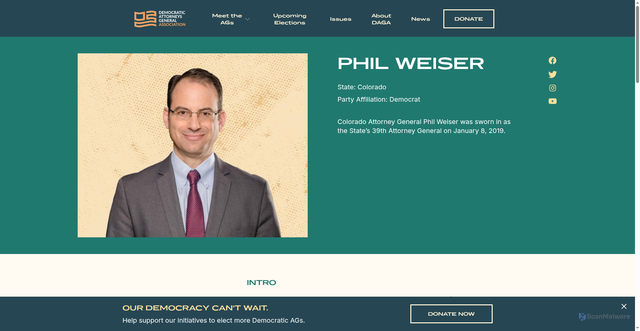 Security scan screenshot of https://dems.ag/profile/phil-weiser/