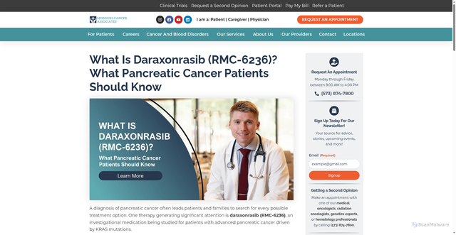 Security scan screenshot of https://missouricancer.com/what-is-daraxonrasib-rmc-6236/