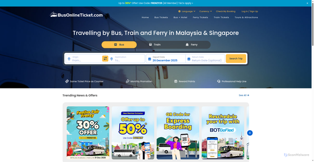 Security scan screenshot of https://www.busonlineticket.com
