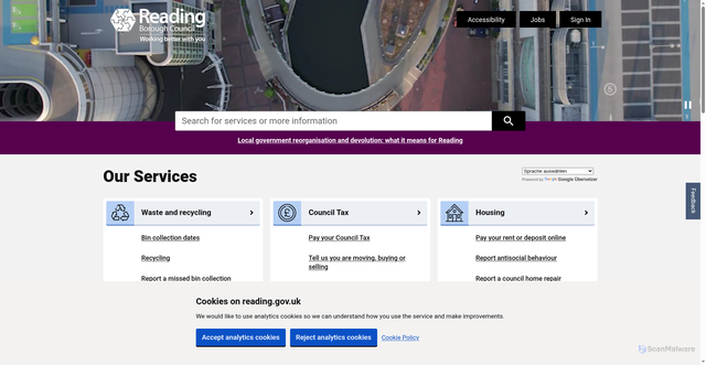 Security scan screenshot of https://www.reading.gov.uk/