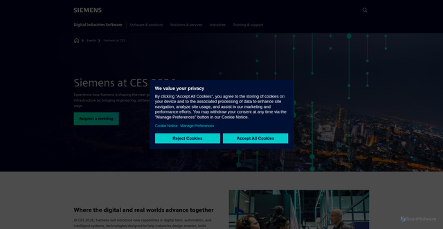 Security scan screenshot of https://events.sw.siemens.com/en-US/siemens-at-ces/