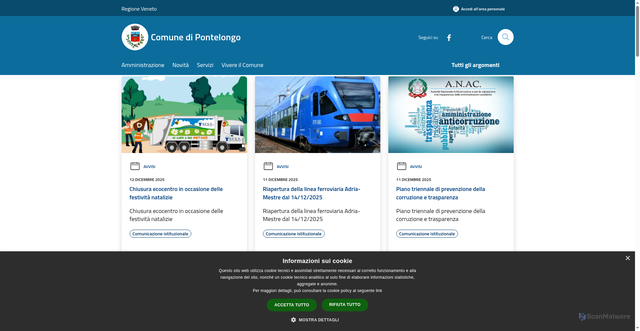 Security scan screenshot of https://www.comune.pontelongo.pd.it/it