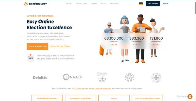 Security scan screenshot of https://electionbuddy.com/