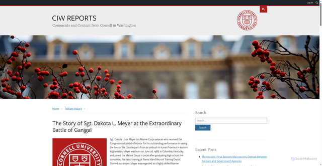 Security scan screenshot of https://blogs.cornell.edu/issues/militaryhistory/the-story-of-sgt-dakota-l-meyer-at-the-extraordinary-battle-of-ganjgal/