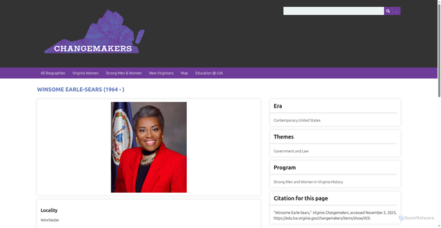 Security scan screenshot of https://edu.lva.virginia.gov/changemakers/items/show/420