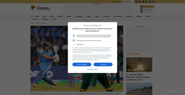 Security scan screenshot of https://thefederal.com/sports/cricket/women-world-cup-2025-final-india-south-africa-smriti-mandhana-shafali-verma-jemimah-rodrigues-214394