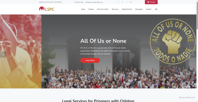 Security scan screenshot of https://prisonerswithchildren.org/