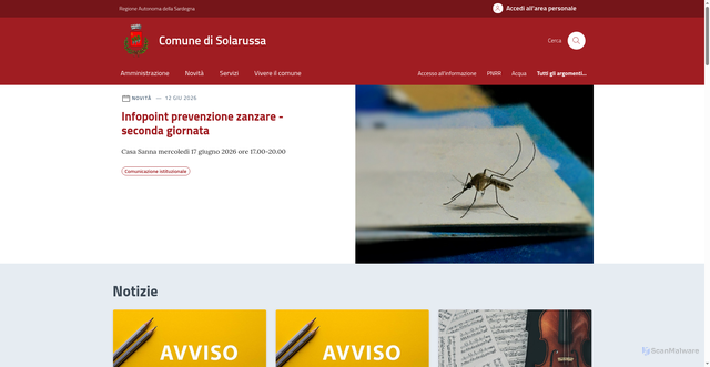 Security scan screenshot of https://www.comune.solarussa.or.it