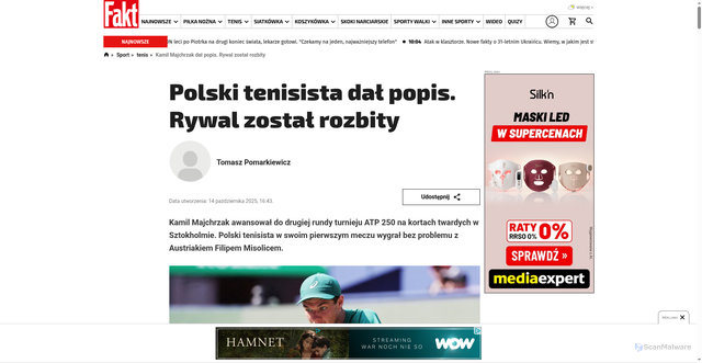 Security scan screenshot of https://sport.fakt.pl/tenis/kamil-majchrzak-dal-popis-w-sztokholmie-rywal-zostal-rozbity/qcsr5bg