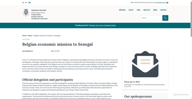 Security scan screenshot of http://diplomatie.belgium.be/en/news/belgian-economic-mission-senegal