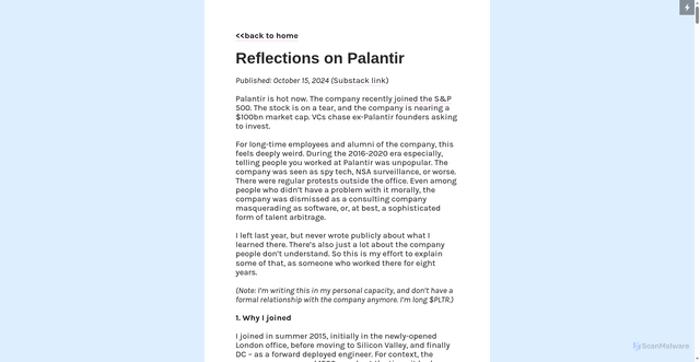 Security scan screenshot of https://nabeelqu.co/reflections-on-palantir