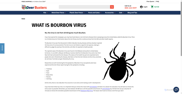 Security scan screenshot of https://deerbusters.com/what-is-bourbon-virus/?srsltid=AfmBOopVZ_nHeg9qY-R7TaMpmkl40kcwnhGa6bQ4--TO7iG2GoQO8FTt