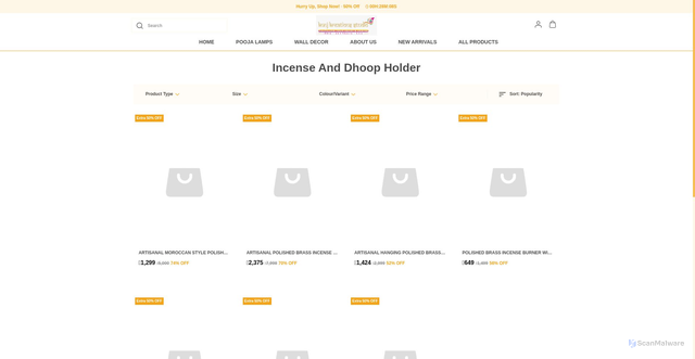 Security scan screenshot of https://kunjkreationsstudio.com/Incense-And-Dhoop-Holder/collection/fTq70j4u