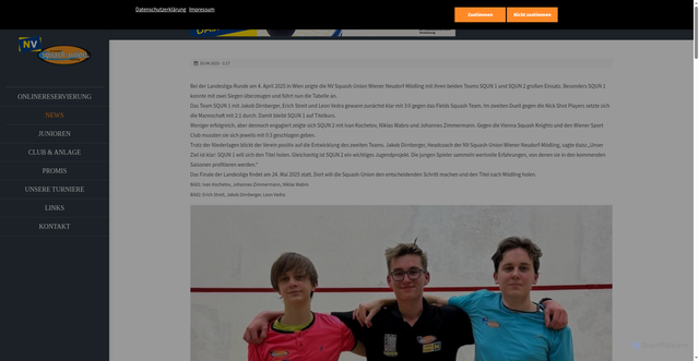 Security scan screenshot of https://squash-union.at/newsreader-news/landesliga-squashrunde-in-wien.html