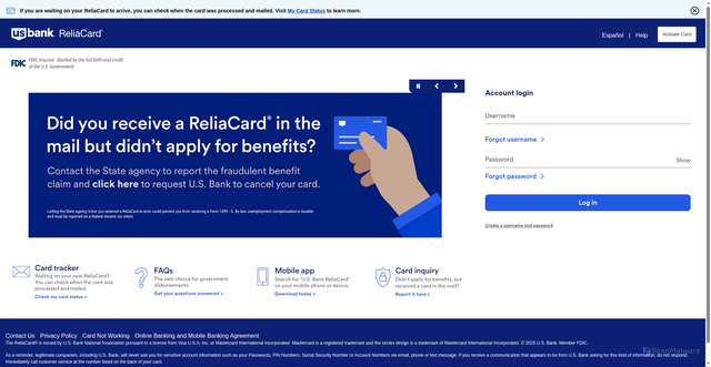 Security scan screenshot of https://www.usbankreliacard.com