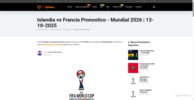 Security scan screenshot of https://www.apuestasganadas.com/islandia-vs-francia-pronostico/