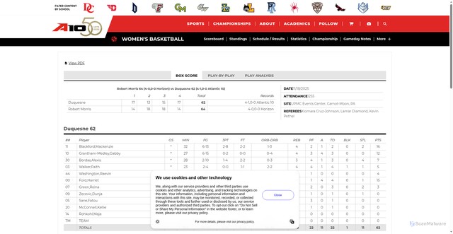 Security scan screenshot of https://atlantic10.com/boxscore.aspx?id=7ltyipP022aUJKmSgYVs3wXi7up73ghniwD5ElWyd07J7BNseBaMQePf0fY%2F3yUPEqgRlwKsHBV2E3zElqdVG%2BuQc3WrKCCU0KYnFKEJVEdfMKbx74oFxwW%2F7XxVToT6xhdKpqBJRCf8565aaAprztDLrxfY%2Bo5gcOece7XR5pI%3D&path=wbball