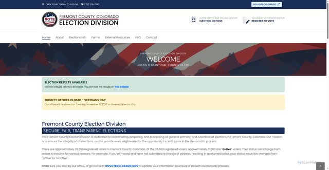 Security scan screenshot of https://www.fremontcountyelectionsco.gov/