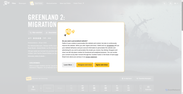 Security scan screenshot of https://www.pathe.nl/nl/films/greenland-2-migration-49248