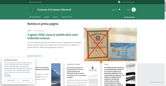 Security scan screenshot of https://www.comune.grizzanamorandi.bo.it/
