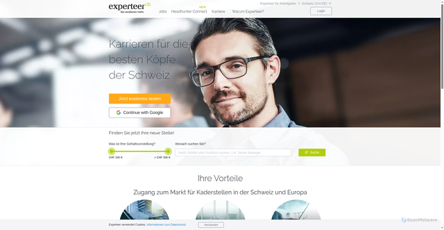 Security scan screenshot of https://experteer.ch