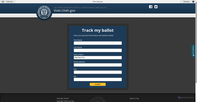 Security scan screenshot of https://votesearch.utah.gov/voter-search/search/search-by-voter/track-mail-ballot