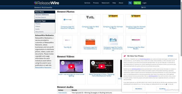 Security scan screenshot of https://media.releasewire.com